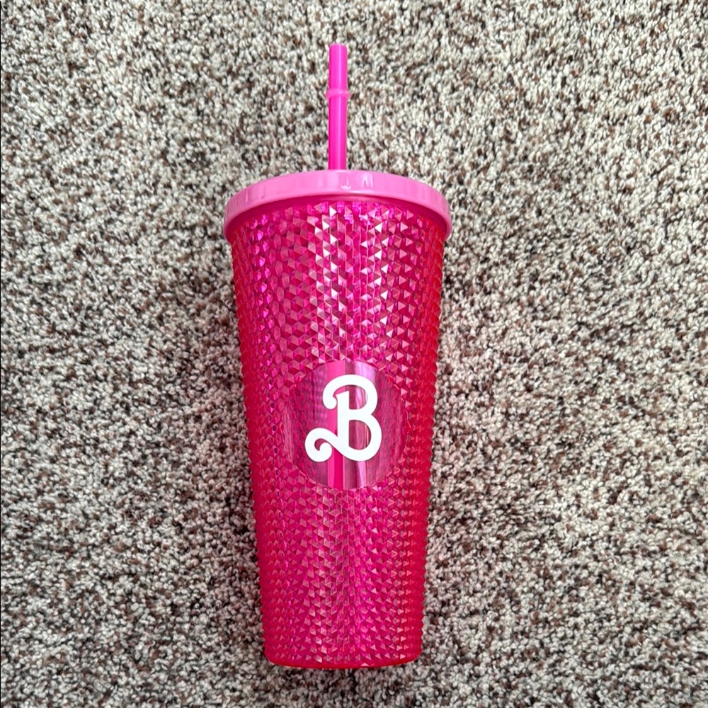 Barbie Hot Pink Studded Tumbler with Straw
